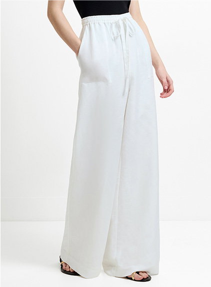 Cooper Linen White Pull-On Wide Leg Trousers