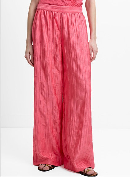 Novie Crinkle Pink Wide Leg Trousers
