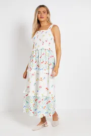 Frill Detail Floral Tiered Printed Poplin Maxi Dress