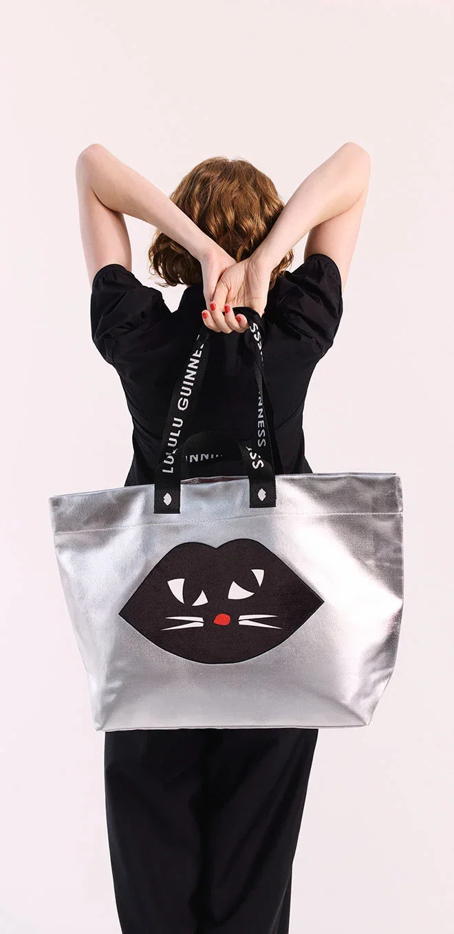 SILVER KOOKY CAT TOTE BAG