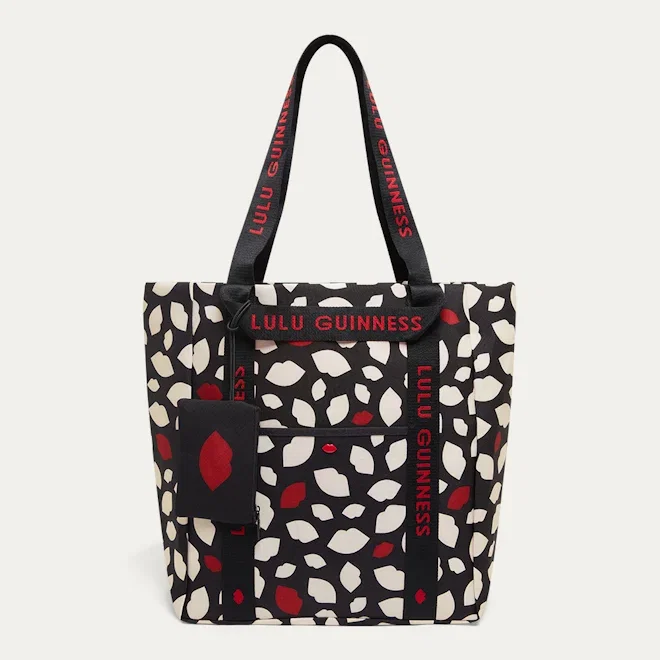 BLACK MULTI FLURRY OF KISSES SHOPPER TOTE BAG