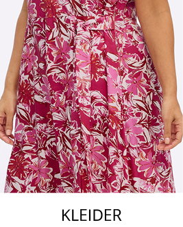rotlinkes Sommerkleid mit Blumenmuster und Link in alle Kleider