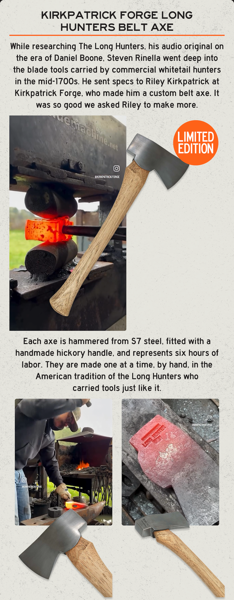 Kirkpatrick Forge Long Hunters Belt Axe