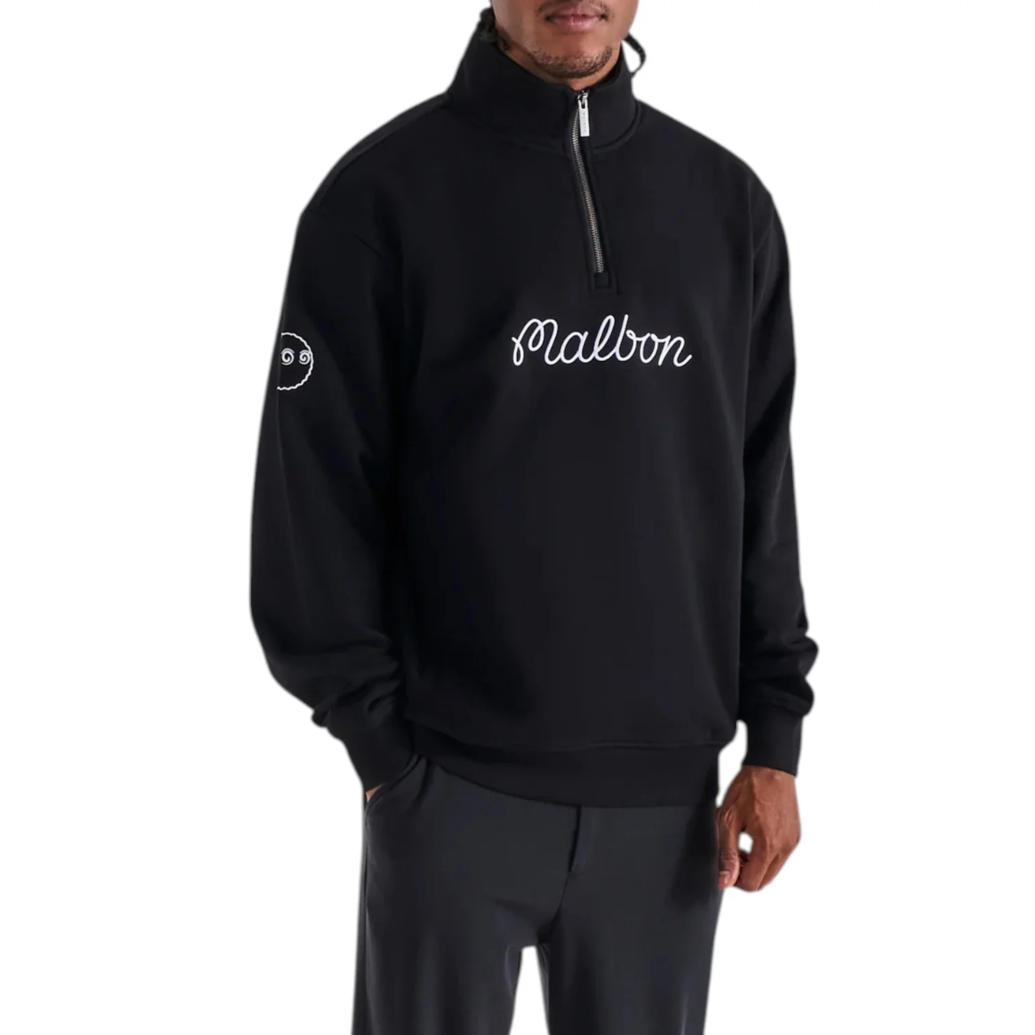 Image of Malbon Collegiate Golf Sweatshirt 1/4 Zip - Black