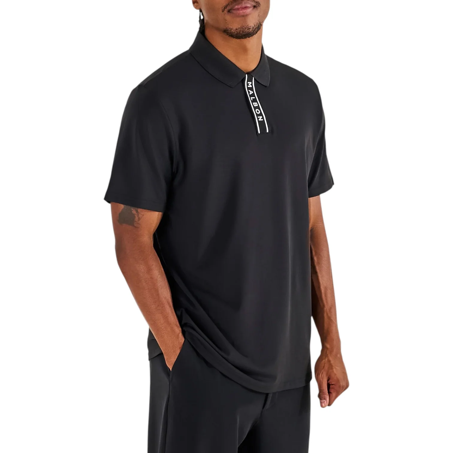 Image of Malbon Block Placket Golf Polo Shirt - Black