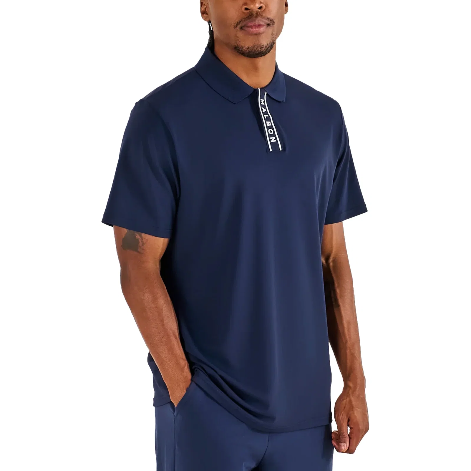 Image of Malbon Block Placket Golf Polo Shirt - Navy