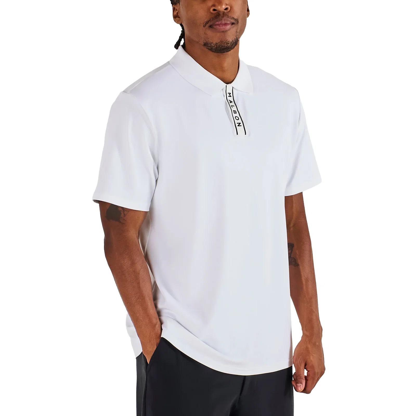 Image of Malbon Block Placket Golf Polo Shirt - White