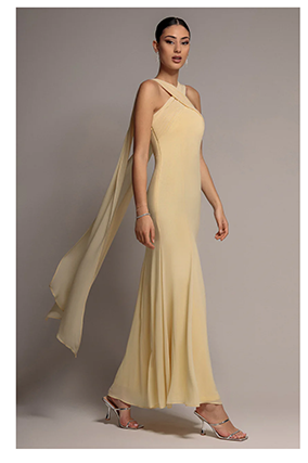Cross Front Scarf Back Chiffon Mermaid Maxi Dress