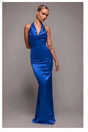  Halter Cowl Neck Back Maxi Dress - Royal Blue by Goddiva
