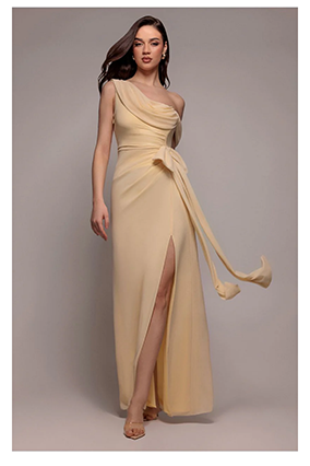 One Shoulder Cowl With Bow Detail Maxi Dress