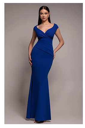Bardot Pleated Maxi Dress - Royal Blue by Goddiva