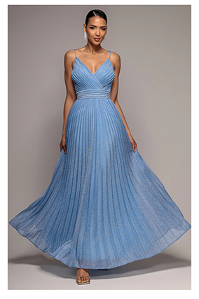 Sleeveless Pleated A Line Lurex Maxi Dress