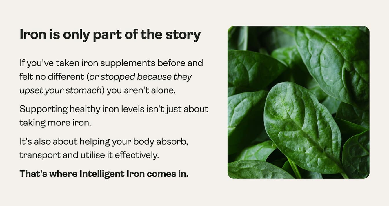 Supporting healthy iron levels is about helping your body absorb, transport and utilise effectively.