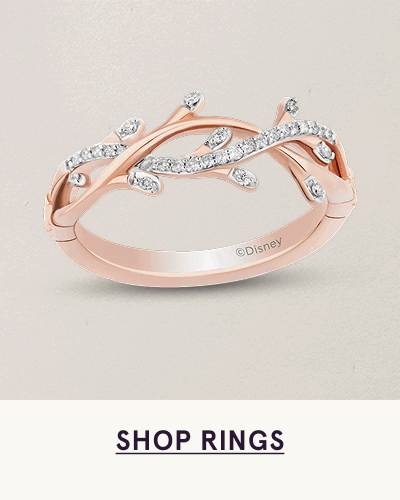 Rose-gold branch-like ring with diamond details & petals.  Click here to shop rings