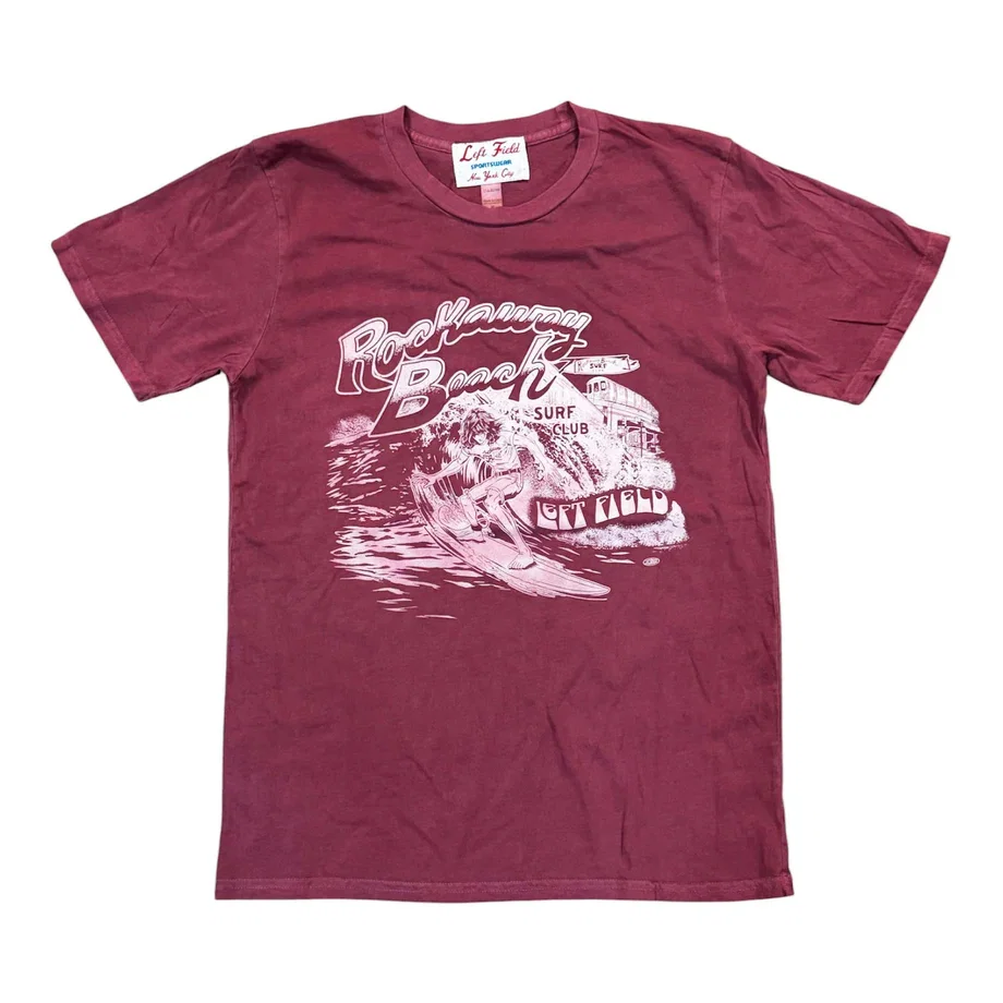 Left Field x Rockaway Beach Surf Club Cotton Maroon Crew (check sizing specs)
