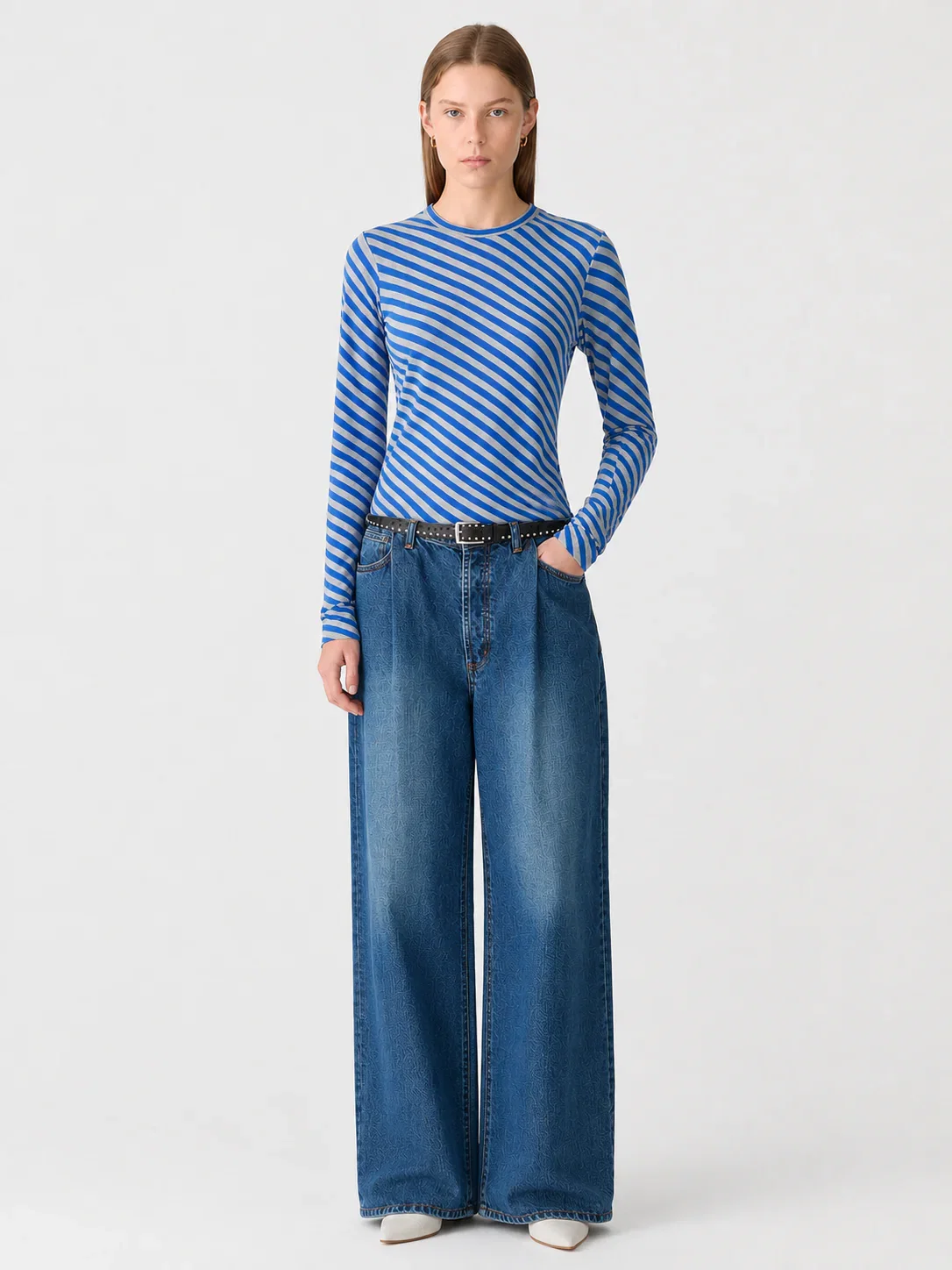 Image of Fitted Bias Stripe Long Sleeve T-Shirt