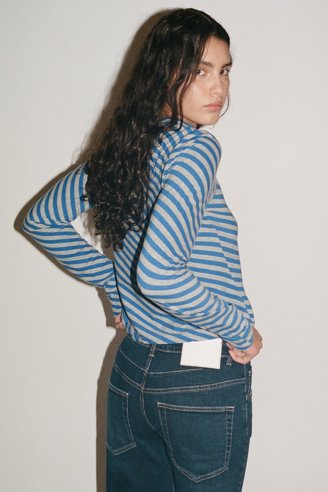 Fitted Bias Stripe Long Sleeve T-Shirt