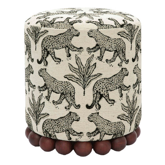 Round Jacquard Jungle Cat Upholstered Ottoman