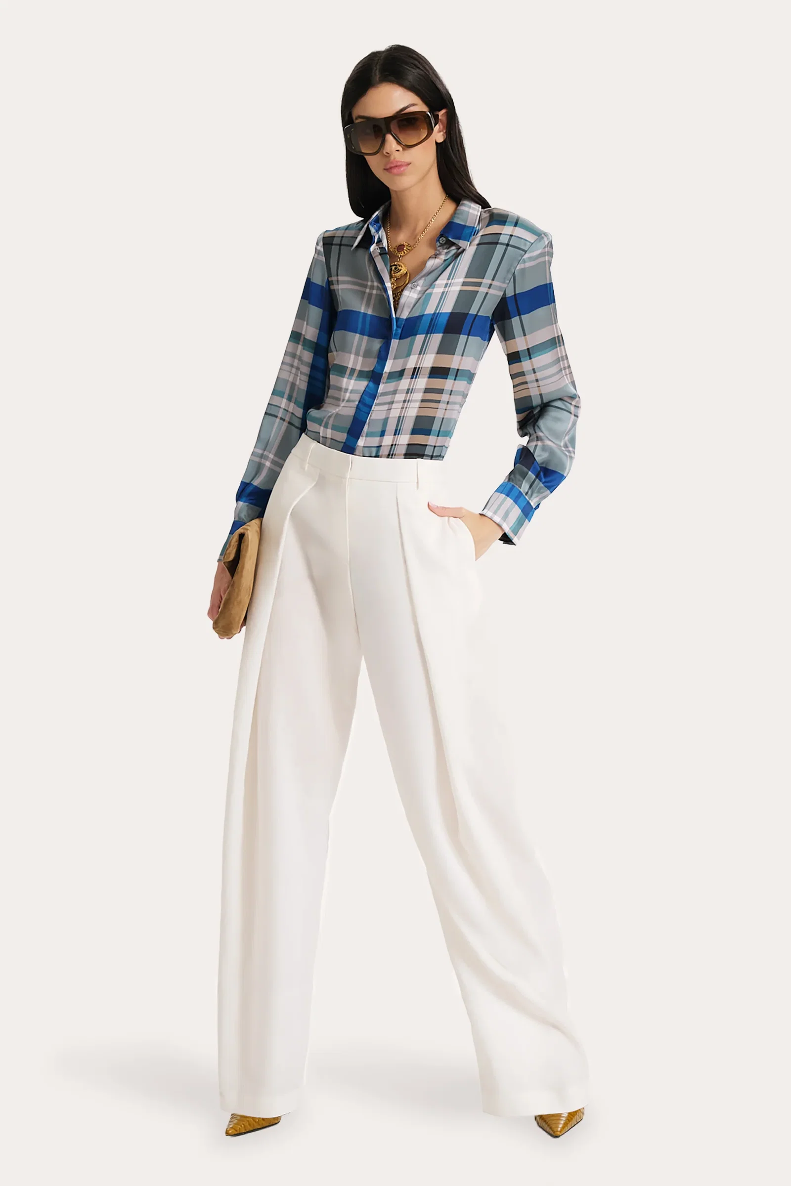 Image of Emma Tailored Silk Charmeuse Blouse