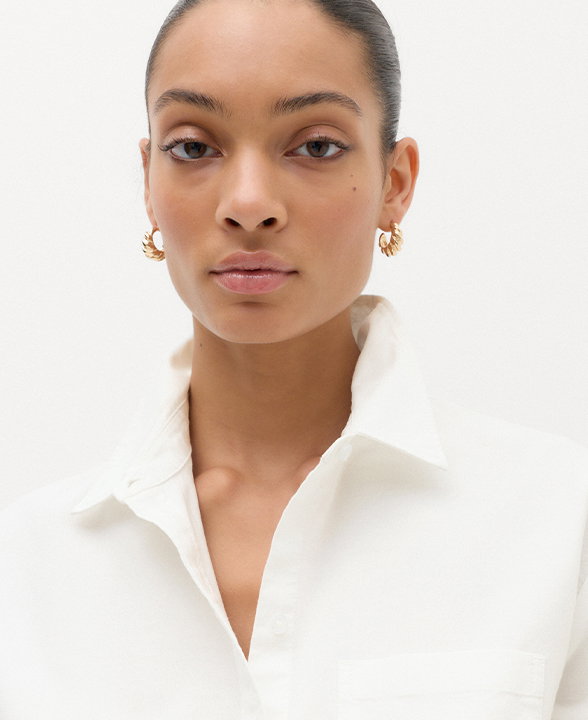Woman wearing Soft White Pure Cotton Striped Oxford Shirt