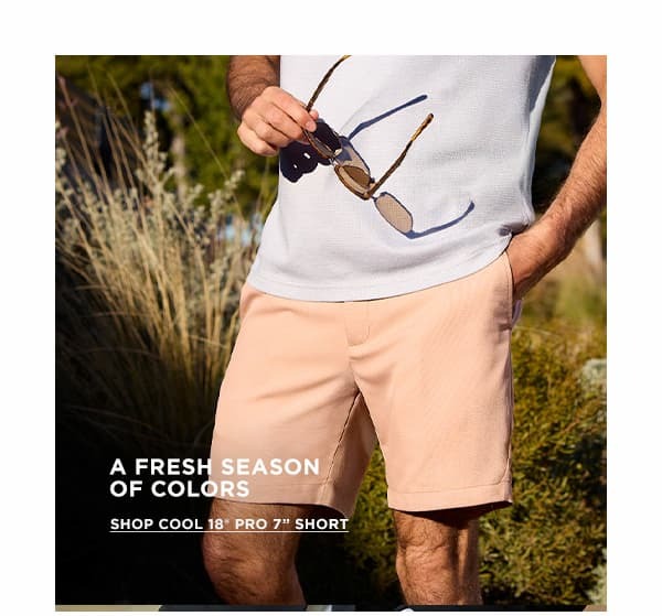 A man poses in Haggar Cool 18 shorts