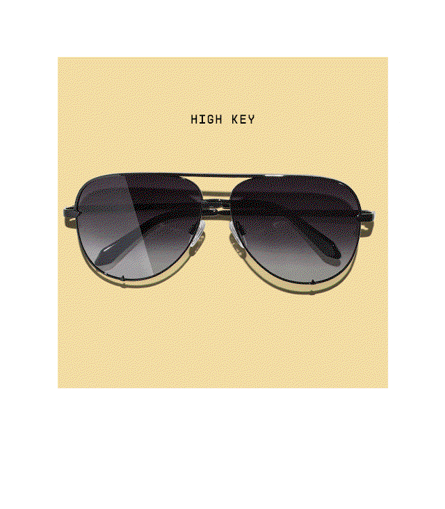 GIF of High Key aviator, Vibe Check wide, Nightfall shield, and Anyways round sunglasses