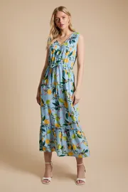 Lemon Sleeveless Drawstring Waist Tiered Maxi Dress