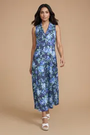 Petite Blue Floral Button Through Midi Dress