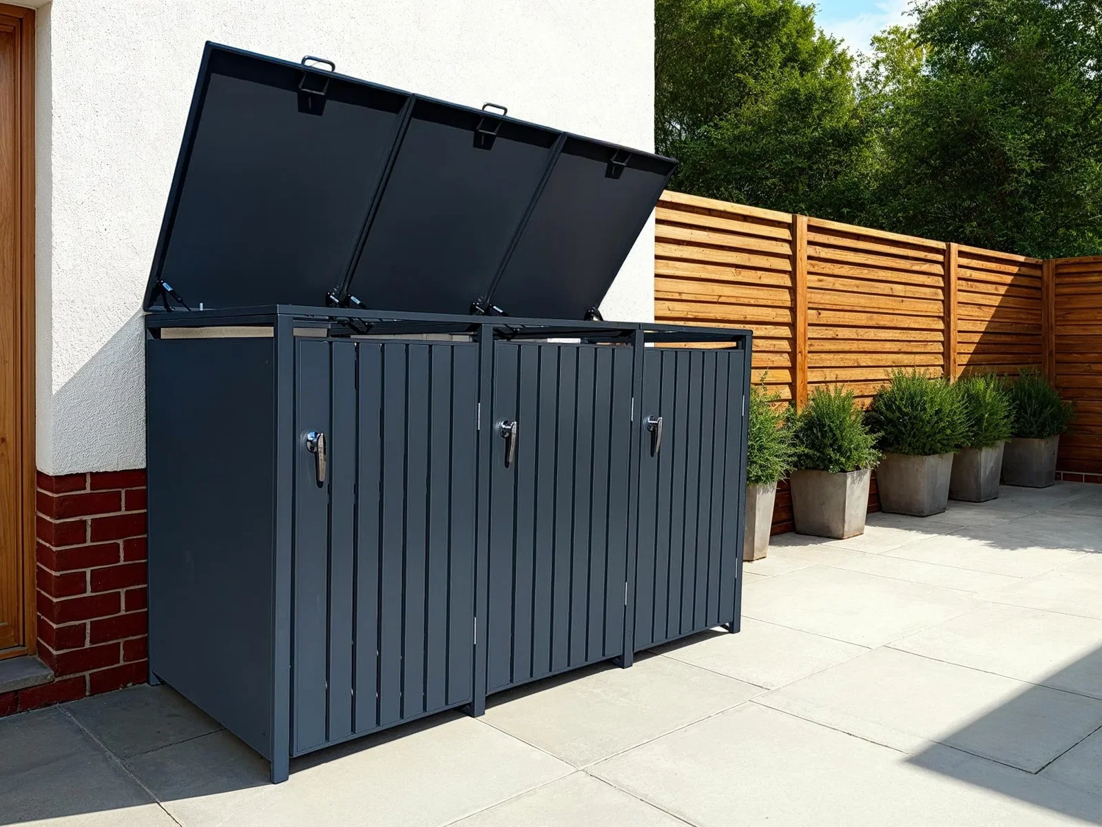 Image of Anthracite Galvanised Steel Wheelie Bin Cover | Triple | Damaged Box