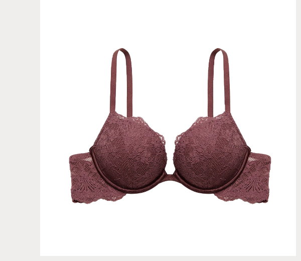 Push Up Plunge Bra with Timeless Lace in Plum Wine