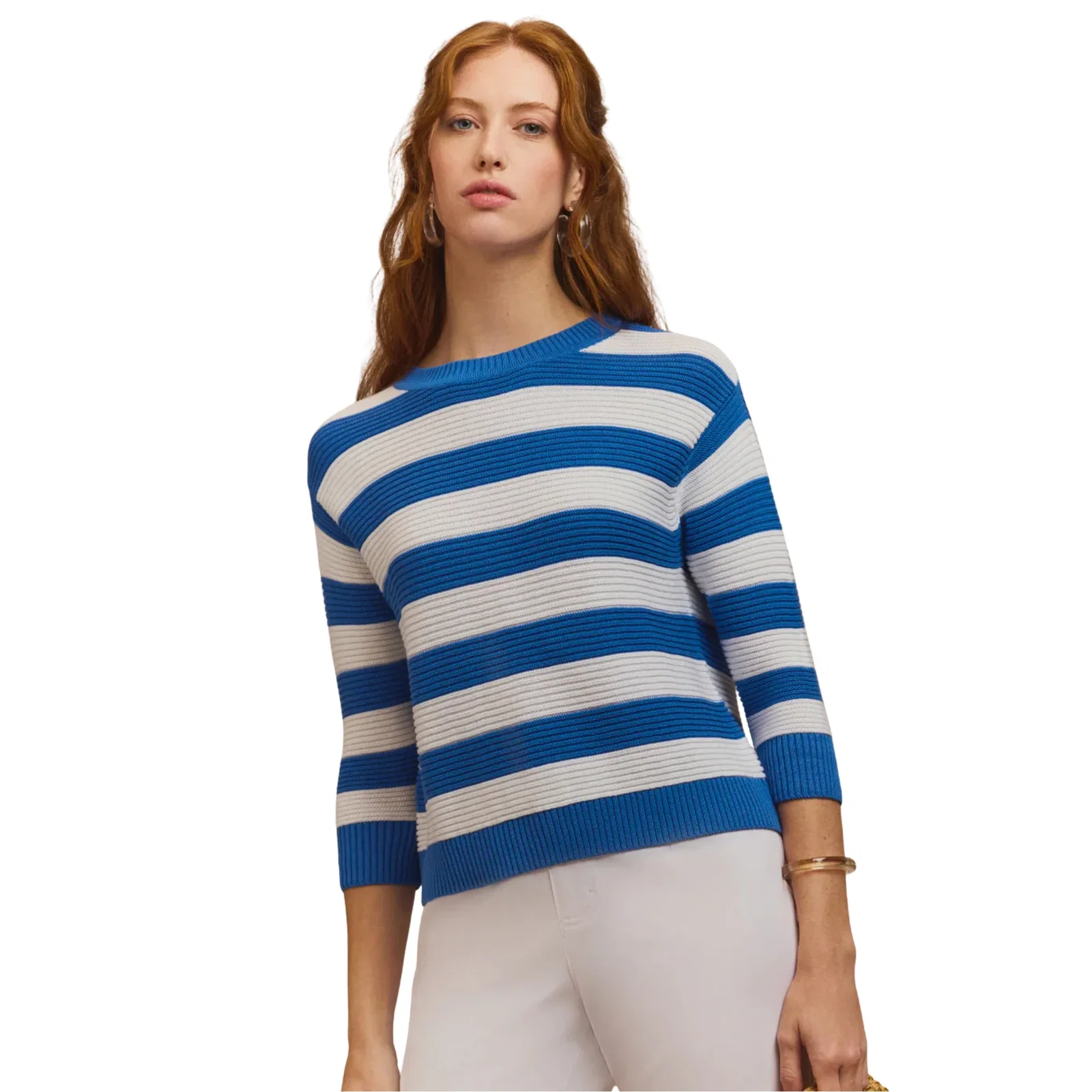Image of Ciara Stripe Sweater in Lake Blue and Pearl White