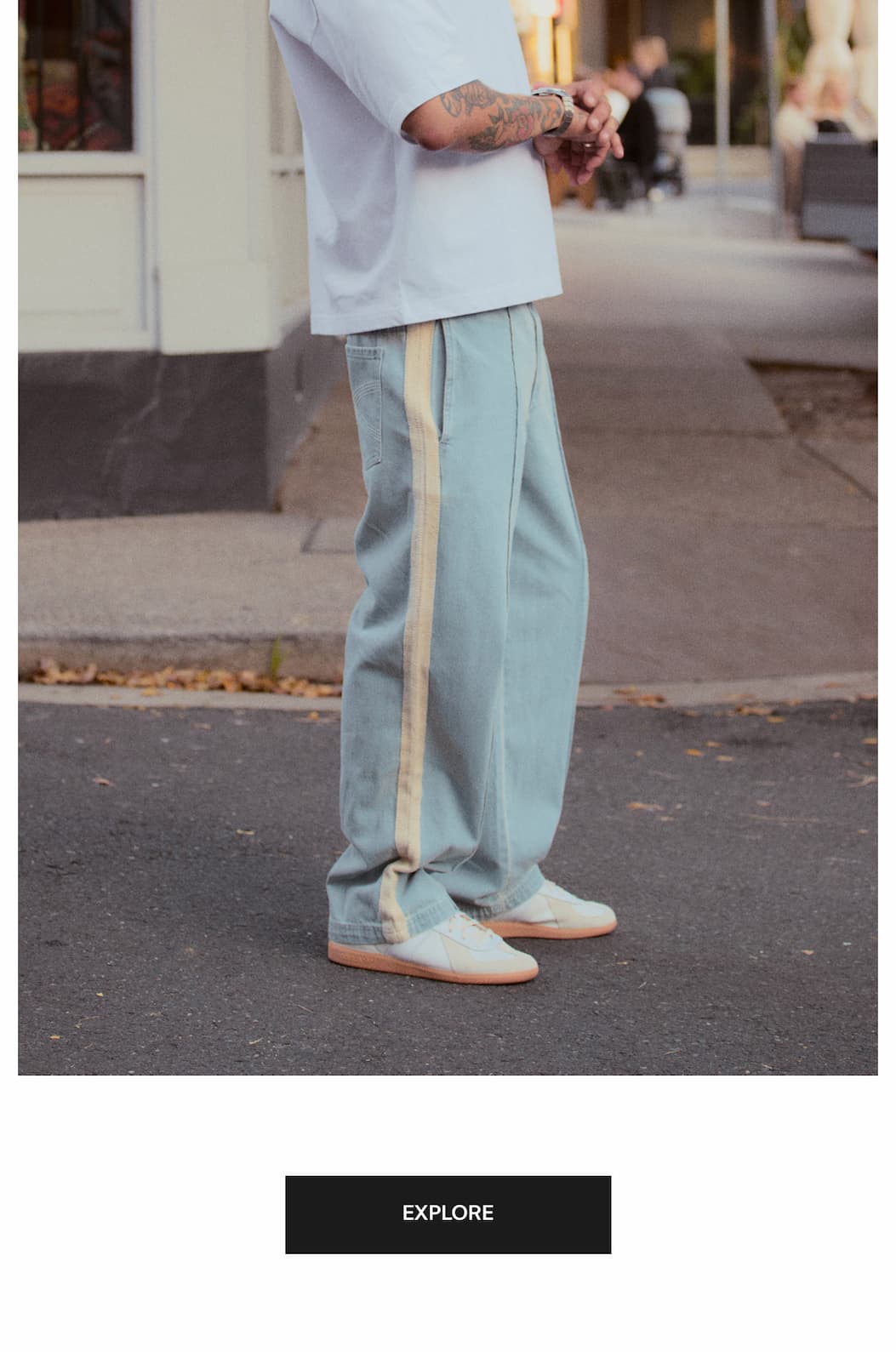 Stitched Denim Pintuck Pant