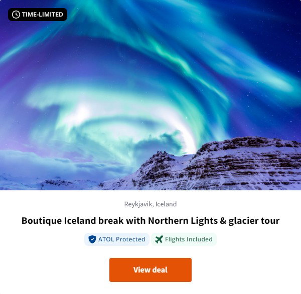 Boutique Iceland break with Northern Lights & glacier tour