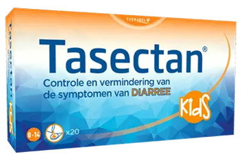 Box of Tasectan Kids sachets for controlling and reducing diarrhoea symptoms, 20 sachets for ages 0–14