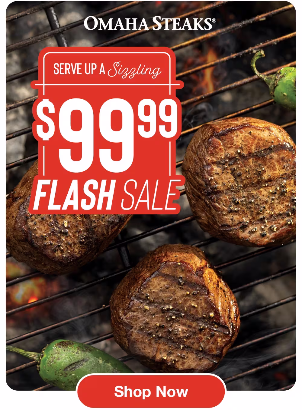 OMAHA STEAKS®
SERVE UP A Sizzling
$99.99
FLASH SALE
FLASH SALE
Shop Now
