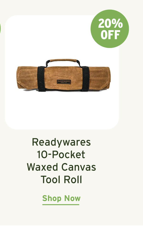 Readywares 18-Pocket Tool Roll - 20 oz Waxed Canvas - 26" x 14-1/2"