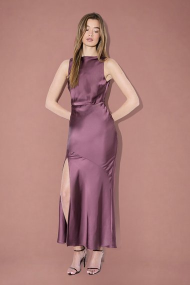 High Neck Cowl Back Bridesmaid Dress