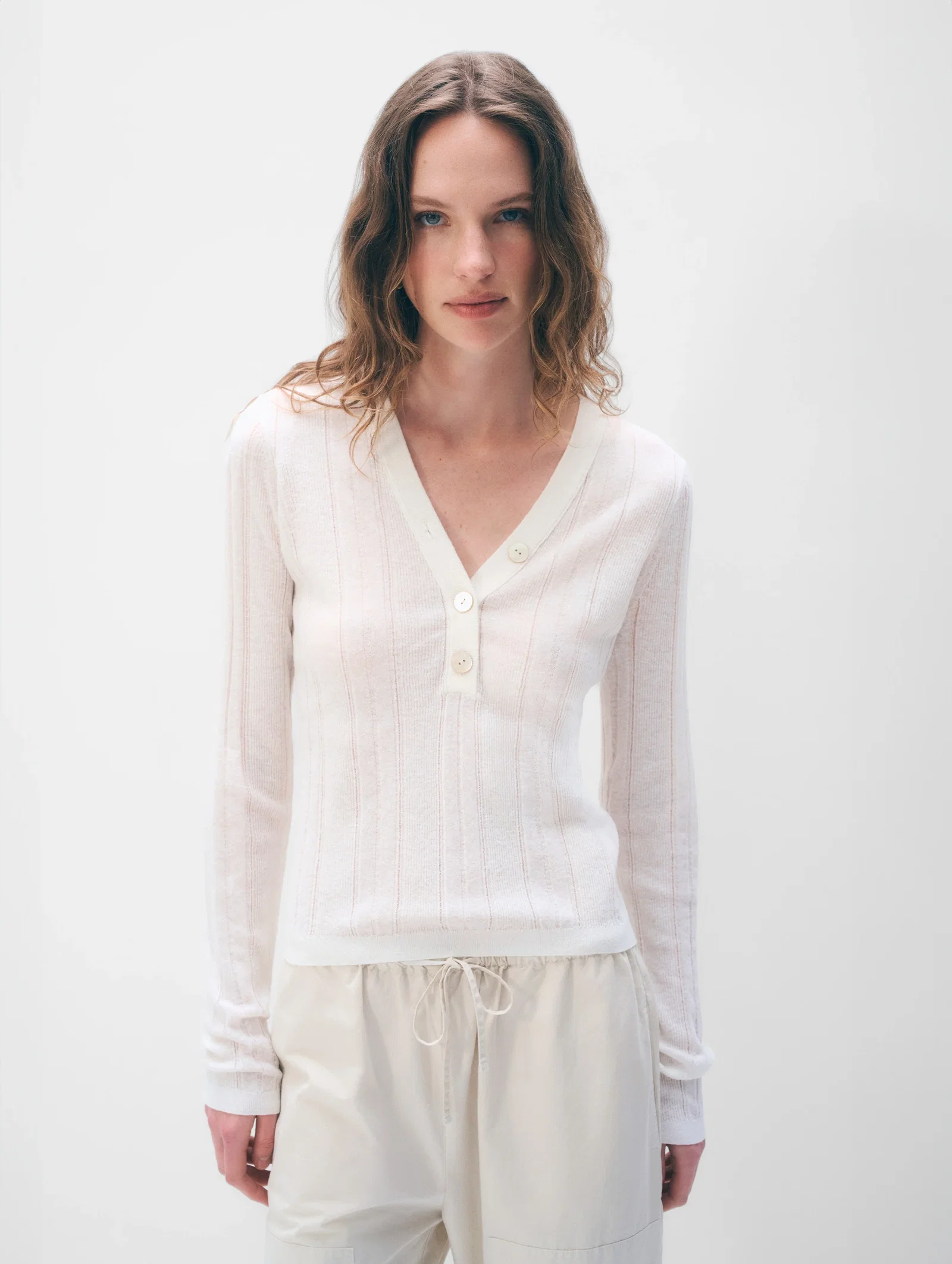 Image of Linen Blend Henley | White