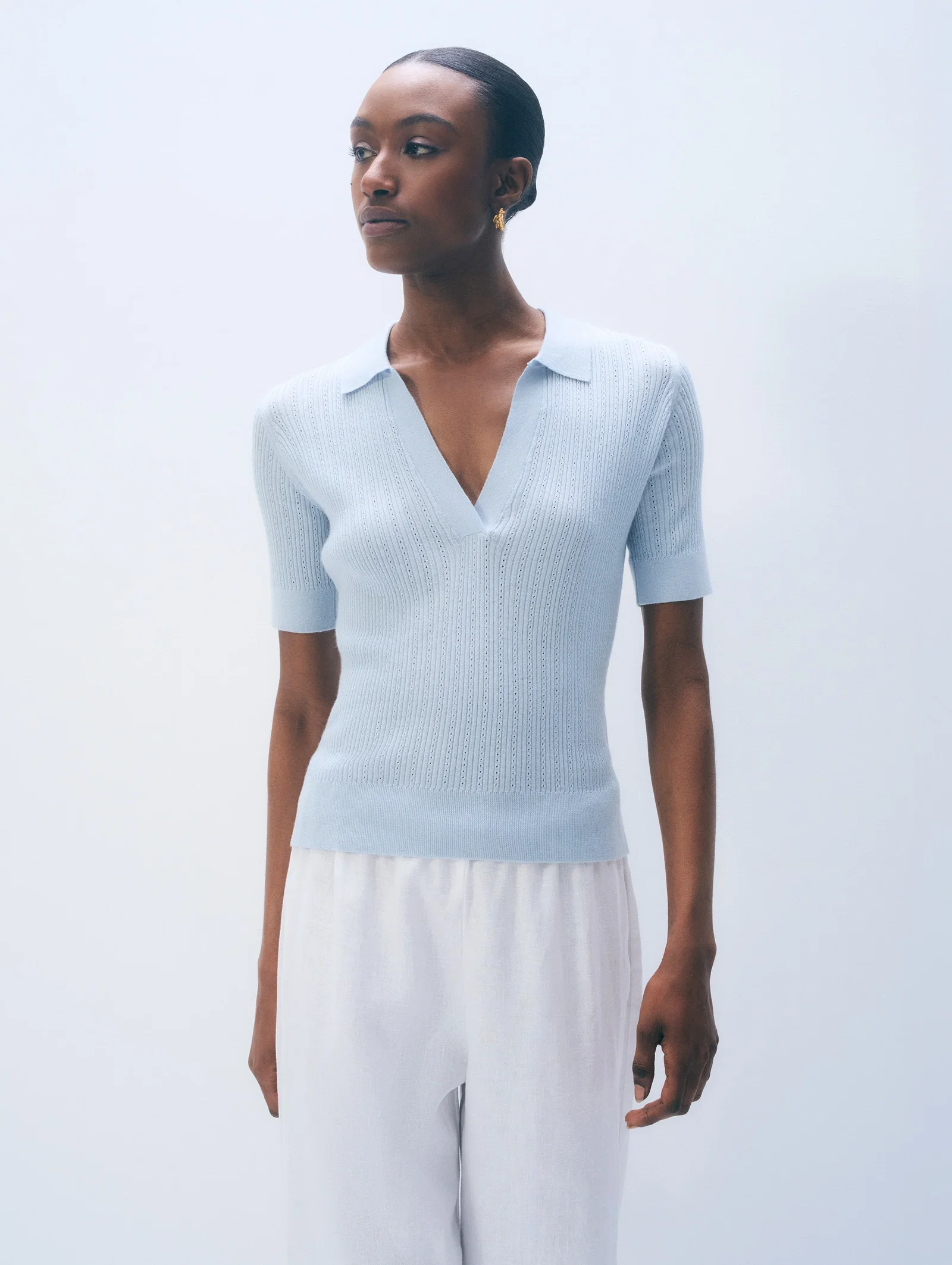 Image of Cashmere Linen Blend Polo | Pastel Blue