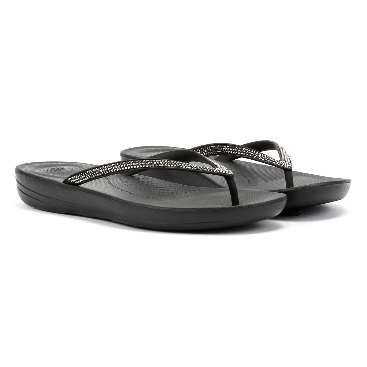Image of FitFlop Iqushion Sparkle Rubber Women's Black Flip Flops