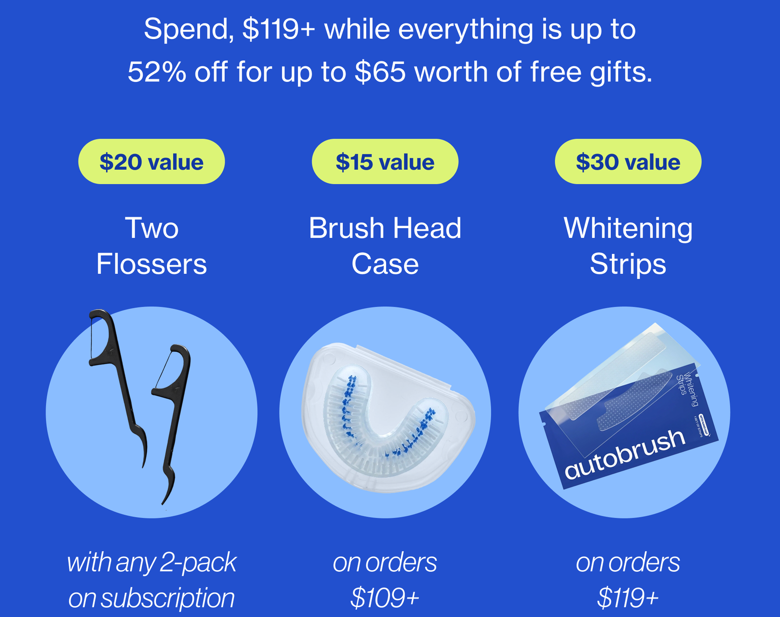 Spend, $119+ while everything is up to 45% off for up to $65 worth of free gifts. With any subscription With orders $109+ With orders $119+