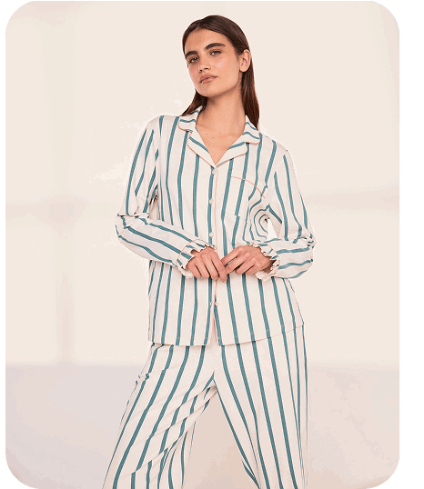 Organic Cotton Stripe Frill Long Pyjama Set - Green