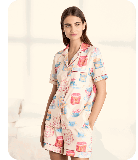 Organic Cotton Tea Party Print Short Pyjama Set