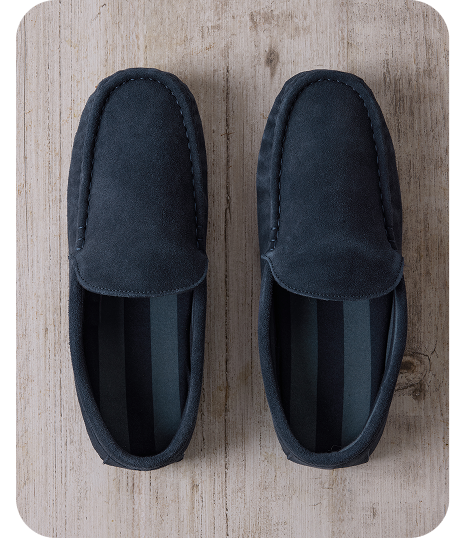 Mens Suede Moccasin Slippers - Navy