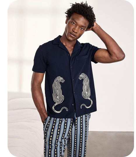 Organic Cotton Embroidered Star Stripe Leopard Long Pyjama Set