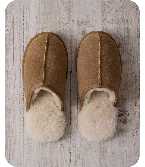 Mens Suede Sheepskin Mule Slippers - Tan