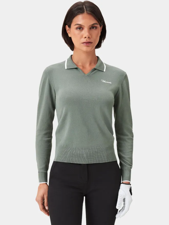 Macade Golf Ella Sage Green Knit Top langarm Polo grün S