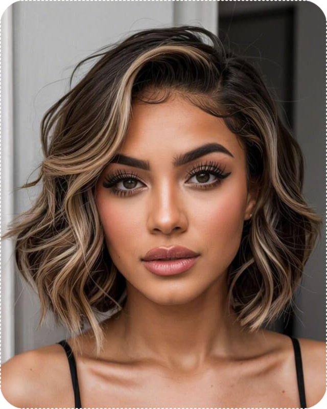 Wear And Go Wig Ash Blonde Highlight Wavy Short Bob Wig wth Side Part Glueless Human Hair Wigs