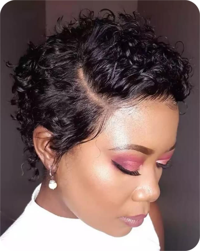 Pixie Cut Short Curly Bob Wigs with Side Part Lace Front Human Hair Wigs