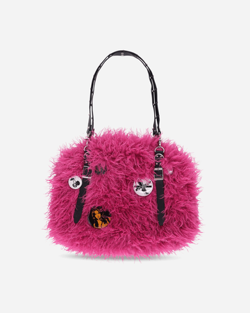Studded Belt Fur Bag Pink